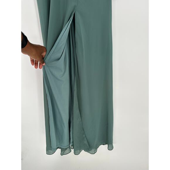 Lulus New! Dark Sage Green Lace Backless Maxi Dress Wedding Cocktail Vacay M - Picture 7 of 8